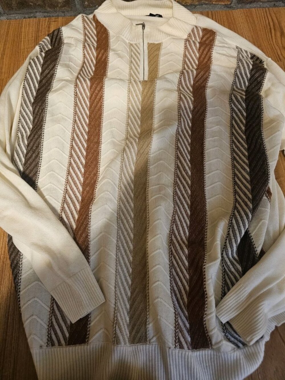 Stacy Adams 1/4 Zip Textured Shirt Cream and Brown Mens Size 5X